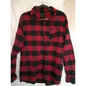 Stanley Men's Red Black Buffalo Plaid Flannel Long Sleeve Button Up Shirt Size L